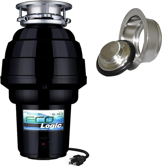 Eco Logic EL-10-DS-BN 10 Designer Series Food Waste Disposer with Brushed Nickel Sink Flange, 1-1/4 HP