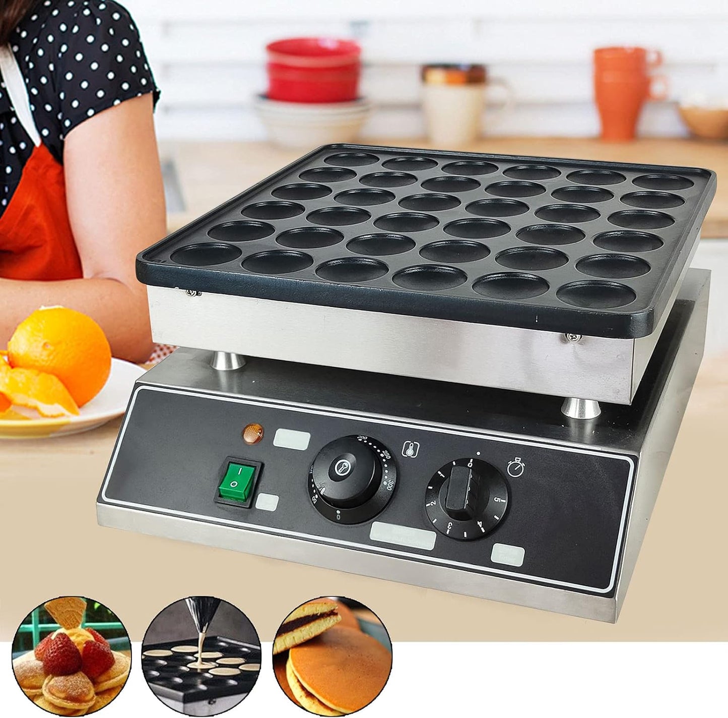 1000W 36 Grid Mini Pancakes Maker Machine, Nonstick Dutch Pancakes Muffins Baking Machine, Commercial Mini Electric Waffle Maker Non-stick Pancake Maker for Baking Crepes, Muffins, Dutch Pancakes