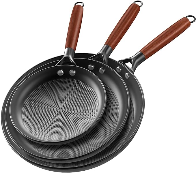 Cast Iron Skillets, ZAZY Non Stick Frying Pans 3 Pack of 8 10 12'', 3 in 1 Oil-locking Pots and Pans Set, Oven Dishwasher Safe Stackable Cookware Set with Removable Handle, Black (ZA-ZAUS-Z-PS0321)