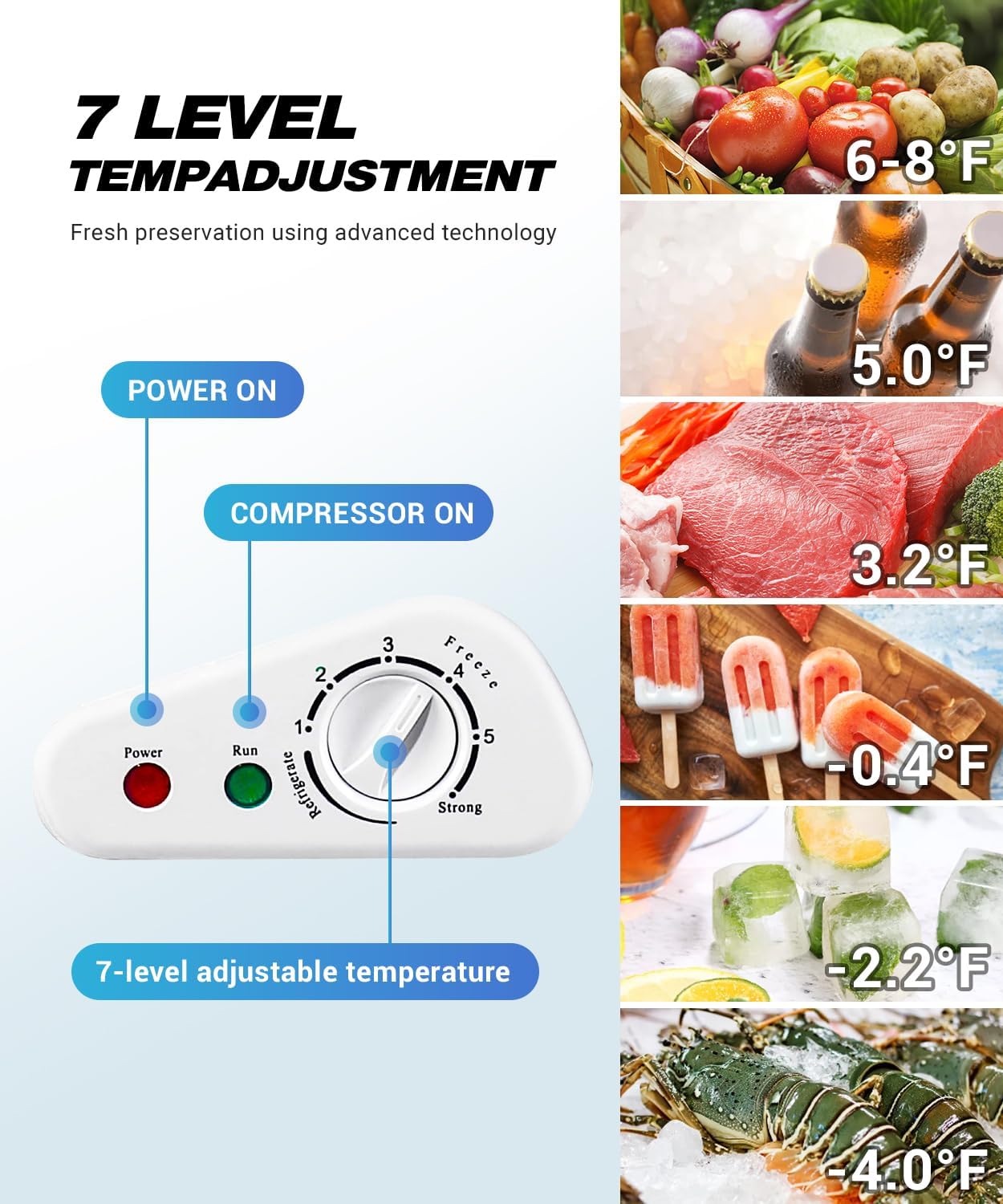 Chest Freezer 7.0 cu.ft Compact Freezer Top Door, Deep Freezer White Low Noise 7-grade Thermostat Control Manual defrost Deep Freezer contain 2 Removable Basket for Home Kitchen Office Bar