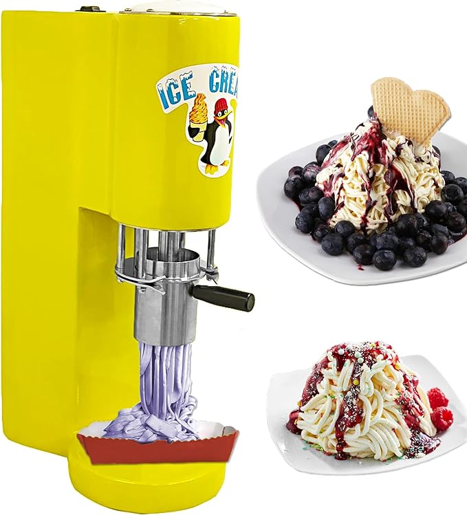 Yovtekc 30L/H Ice Cream Spaghetti Press Machine, Noodles Ice Cream Machine, Italian Gelato Ice Cream Spaghetti Making Machine, Spaghetti Ice Cream Maker, Yellow 80W, 11.8x7.9x22.4in