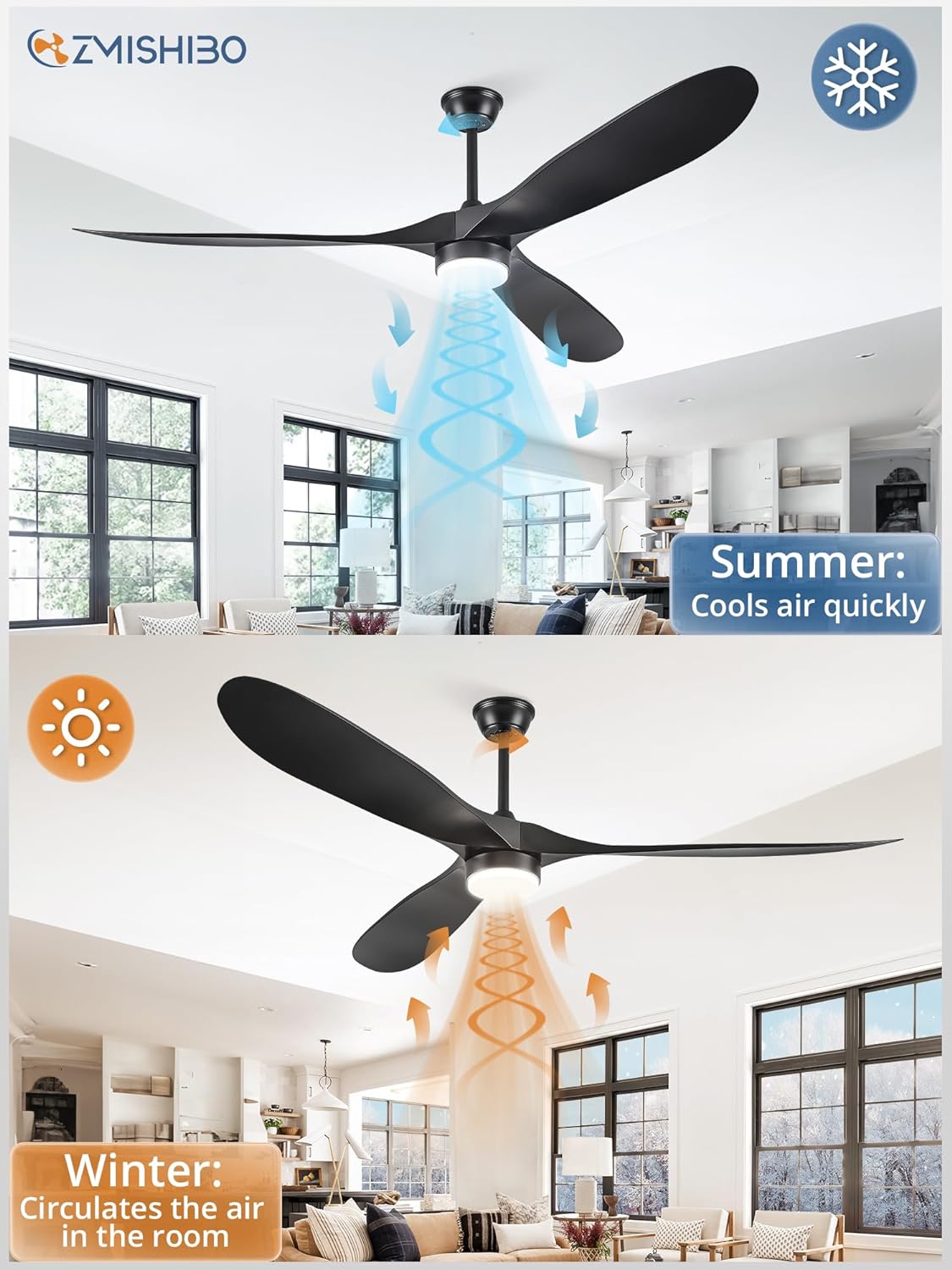 70 Inch Outdoor Ceiling Fan，Black Modern Ceiling Fans with Lights and Remote, 6 Speeds, 3 Large Blades Farmhouse Ceiling Fans with 3CCT for Bedroom, Living room, Patio