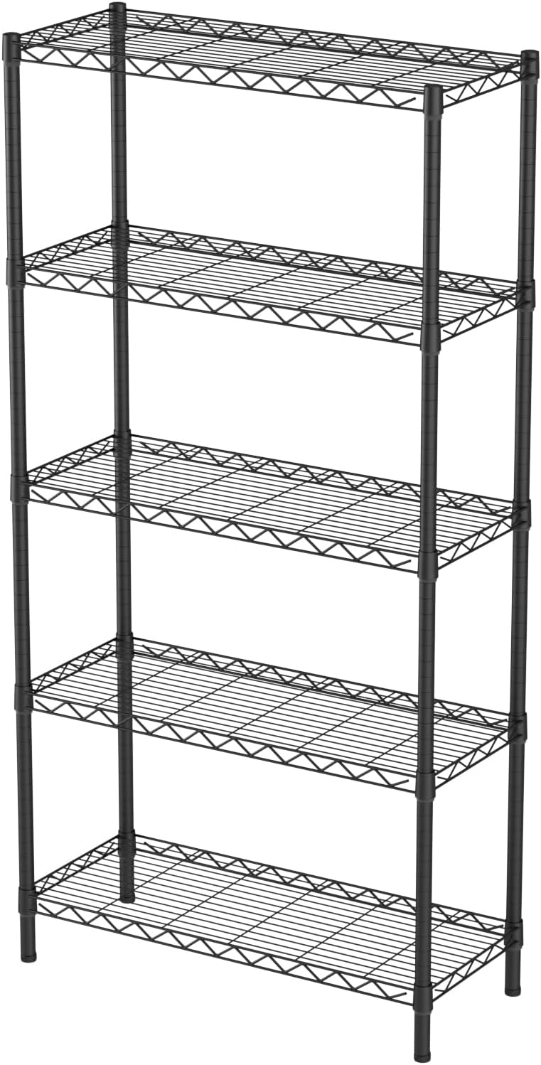 SINGAYE 5 Tier Storage Shelves Garage Shelving Wire Shelf 1750lbs Heavy Duty Storage Shelving Adjustable Shelf Metal Shelf Unit Black 48" W x 18" D x 77" H