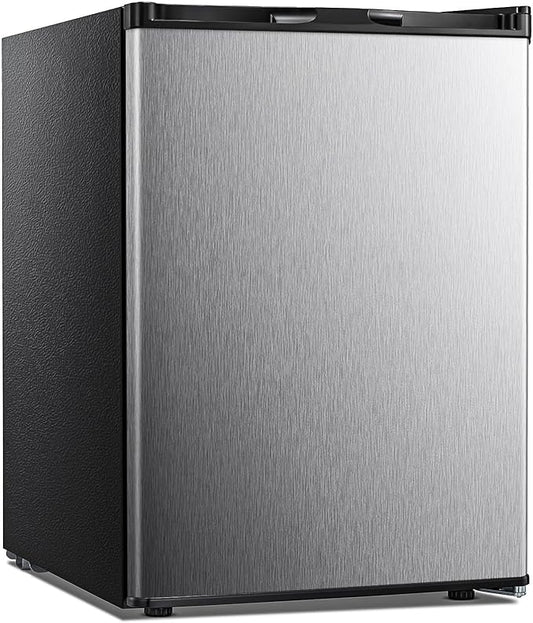 Kismile Upright Freezer,2.1 Cu.ft Mini Freezer with Reversible Single Door,Removable Shelves,Small Freezer with Adjustable Thermostat for Home/Kitchen/Office (Stainless Steel)