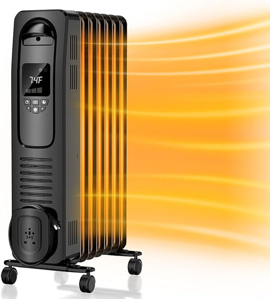 1500W Oil Filled Heater-Electric Radiator Space Heater with Adjustable Thermostat, 4 Modes, Tip-over & Overheat Protection, Led Digital Display, Portable Heaters for Office/Indoor Use