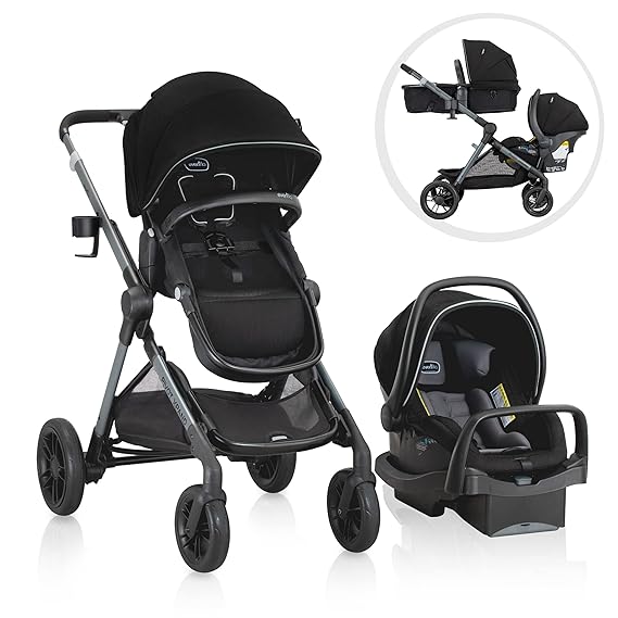 Evenflo Pivot Xpand Modular Travel System with LiteMax Infant Car Seat with Anti-Rebound Bar (Ayrshire Black)