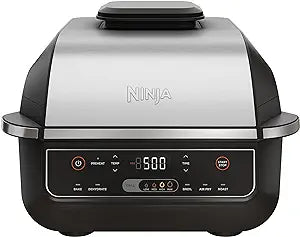 Ninja EG201 Foodi 6-in-1 Indoor Grill with Air Fry, Roast, Bake, Broil, & Dehydrate, 2nd Generation, Dishwasher Safe, Black/Silver