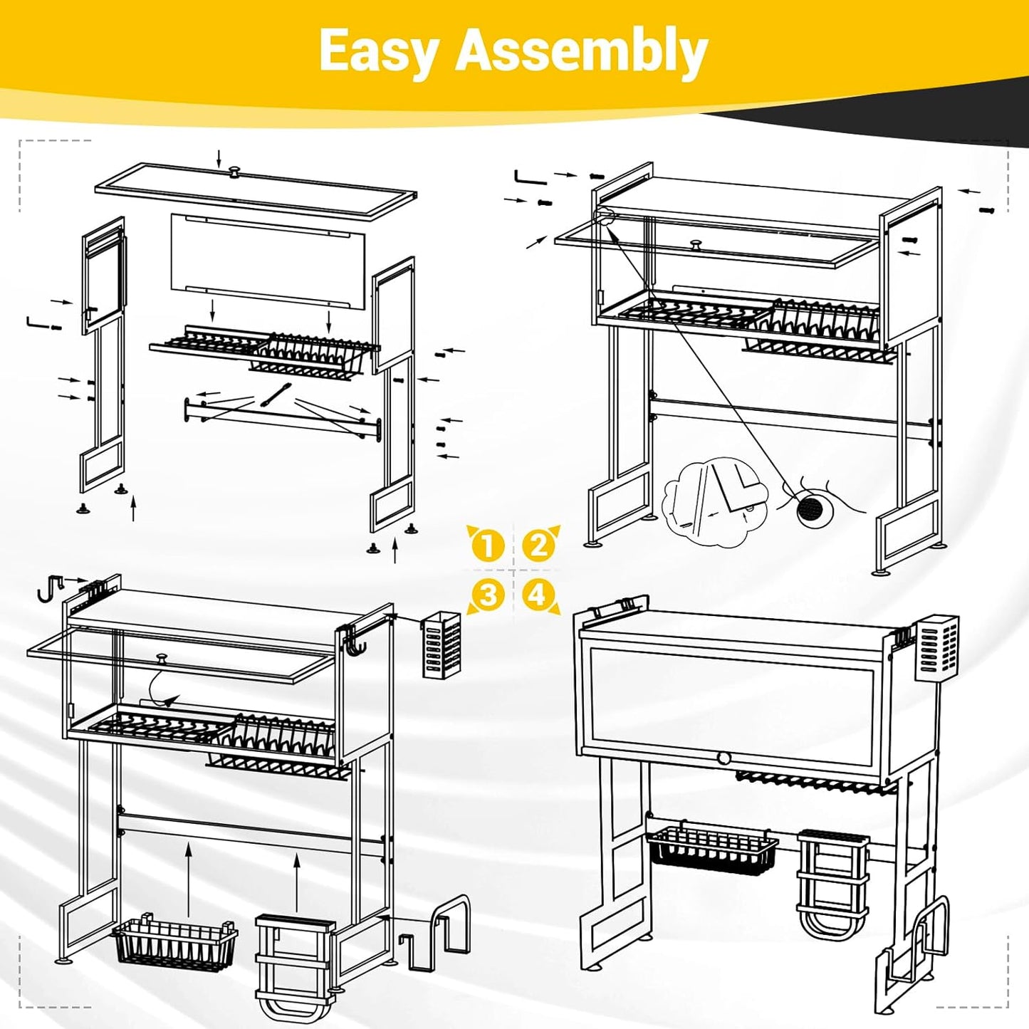 Over Sink Dish Drying Rack, 33.5 inch, Over The Sink Dish Drainer Drying Rack Kitchen Shelf Organizer for Kitchen Counter Multiple Dishes Flatware & Utensil Storage, Black