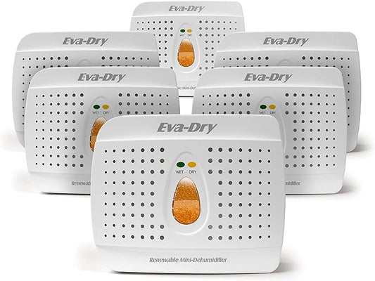 Eva-Dry E-333 (6-pack) Wireless Mini Dehumidifier. Top Moisture Absorber for Small Spaces. Rechargeable & Portable. Perfect for Pantries, Cars, RV & Gun Safes, Closets, & Travel.