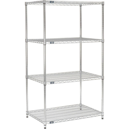 Nexel 14" x 48" x 63", 4 Tier Adjustable Wire Shelving Unit, NSF Listed Commercial Storage Rack, Chrome Finish, leveling feet