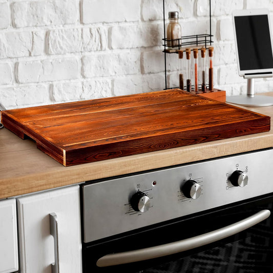 Wooden Stove Top Cover 30" x 21.7" x 2.5" Noodle Board Gas Stove Cover Raised Stove Cover Cutting Board with Legs and Juice Grooves for Gas Burners Electric Stove