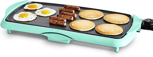 GreenLife Healthy Ceramic Nonstick, Extra Large 20" Electric Griddle for Pancakes Eggs Burgers and More, Stay Cool Handles, Removable Drip Tray, Adjustable Temperature Control, PFAS-Free, Turquoise