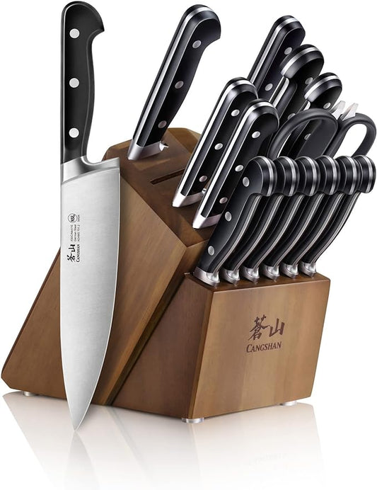 Cangshan Adams Series 1027266 German Steel Forged 15-Piece Knife Block Set, Black