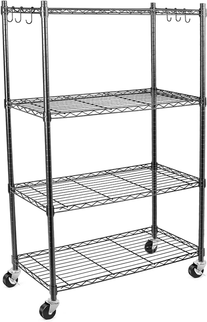 WDT Shelving Storage Units on Wheels Casters, Adjustable Heavy Duty Metal Shelf Wire Storage Rack for Home Office Garage Kitchen Bathroom Organization,Black 14" W*36" D*57" H