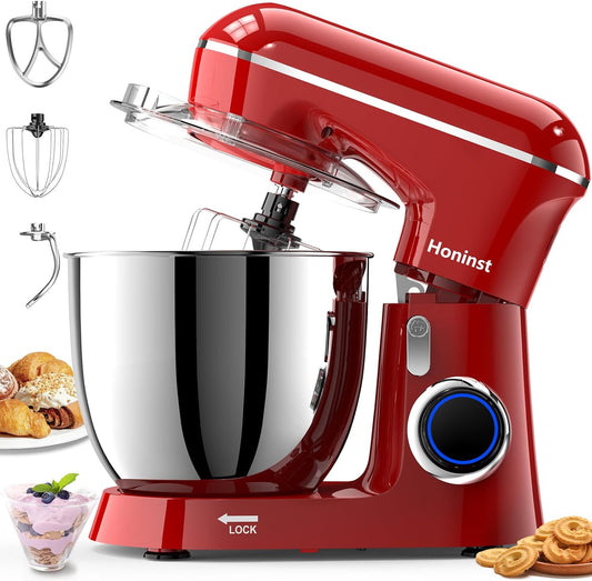 Stand Mixer, 6.5QT 10-Speed 660W Tilt-Head Electric Stand Mixer, 3-In-1 Kitchen Mixer with Bowl, Dough Hook, Whisk and Beater, Food Mixer for Baking, Cake and Most Home Cooks, Red