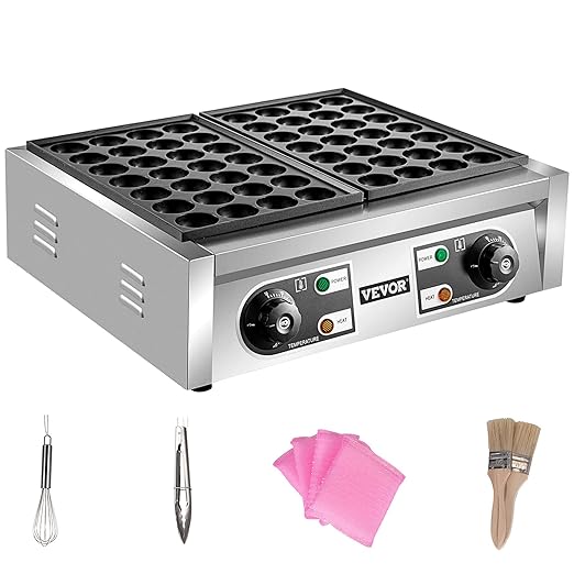 VEVOR Commercial Takoyaki Maker, 56PCs Japanese Octopus Fish Ball Machine, 2kW Heating Takoyaki Grill Maker, Octopus Meatball Machine w/ 2 Non-Stick Plates, Fish Ball Maker w/Independent Temp Control