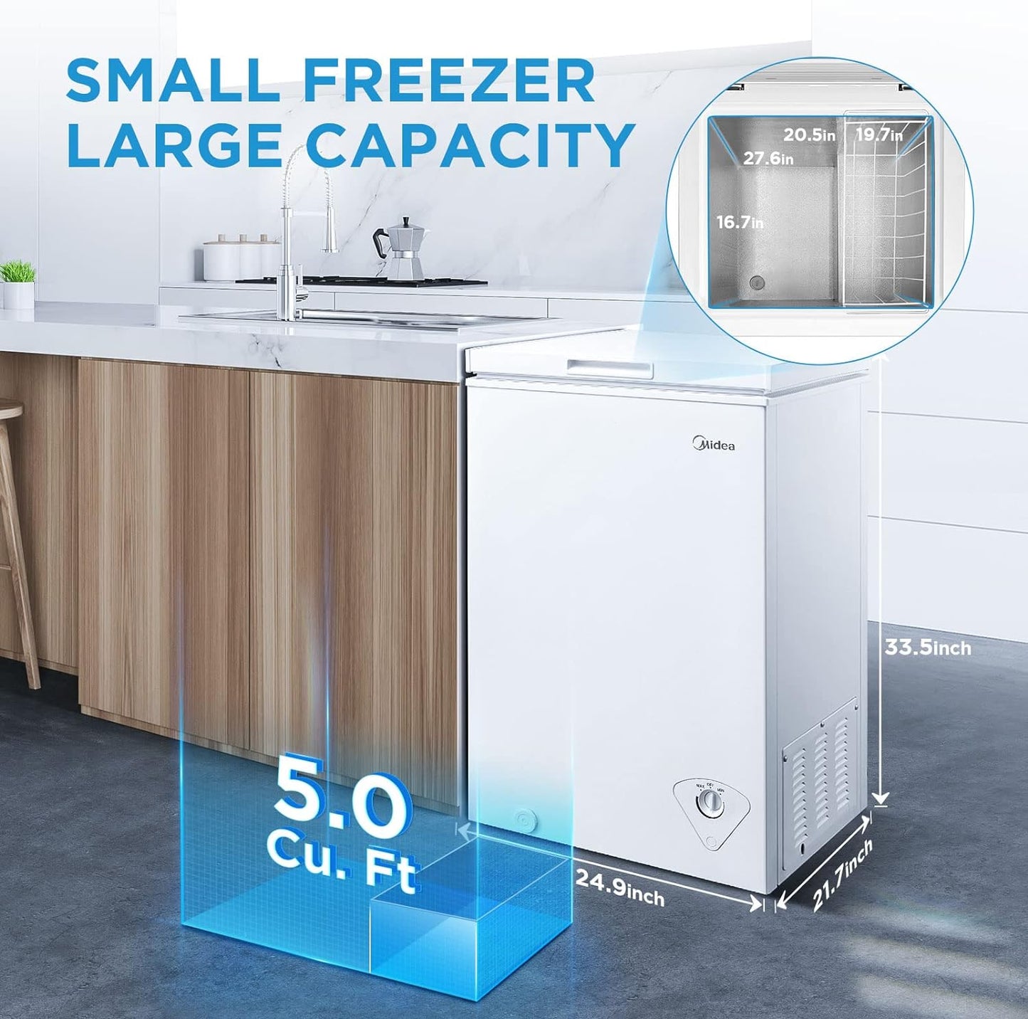 Midea MRC050S0AWW Chest Freezer, 5.0 Cubic Feet, White