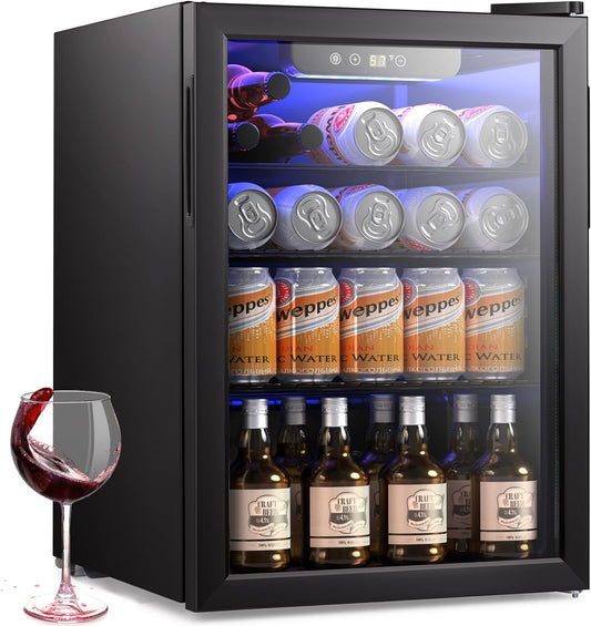 ZAFRO Mini Fridge 100 Cans Compressor Wine Cooler Refrigerator Freestanding Wine Cellar Front Glass Door and Temperature Memory Function for Soda Beer Bar Office Home 2.6 cu.ft