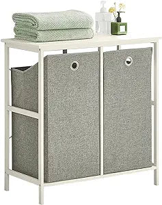 Haotian Laundry Cabinet Laundry Chest with 2 Removable Laundry Baskets, Bathroom Storage Shelf Rack, BZR57-W