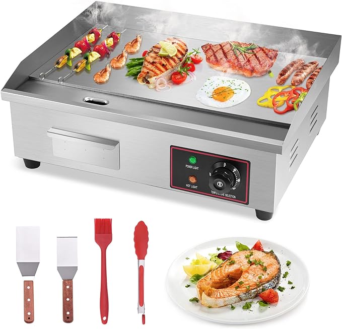 3000W Commercial Griddle,22”x14” Electric Griddles Grill,Commercial Flat Top Griddle Countertop Griddle Hot Plate Kitchen Stainless Steel Restaurant Grill with Griddle Accessories