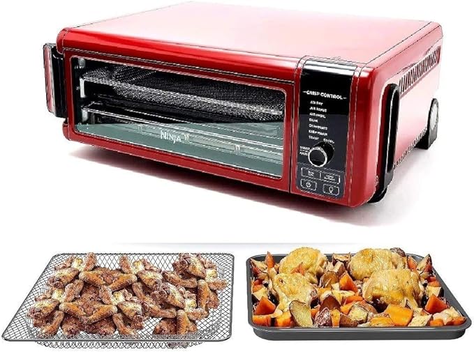 Ninja SP101 Foodi 8-in-1 Air Fry Large Toaster Oven Flip-Away for Storage Dehydrate Keep Warm 1800w XL Capacity (Renewed) RED