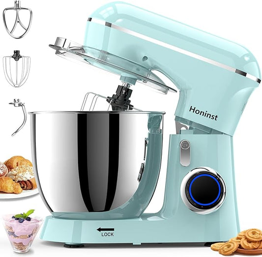 Stand Mixer, 6.5QT 10-Speed 660W Tilt-Head Electric Stand Mixer, 3-In-1 Kitchen Mixer with Bowl, Dough Hook, Whisk and Beater, Food Mixer for Baking, Cake and Most Home Cooks, Blue