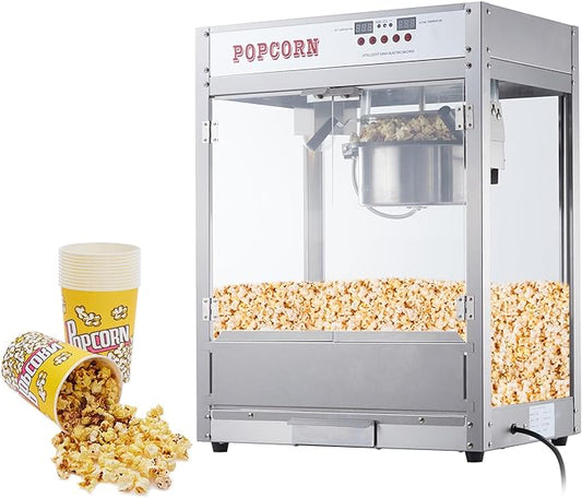 8OZ Popcorn Machine for Movie Night, Temperature Control with Digital Display, Popcorn Popper Machine with 10 PACK Popcorn Buckets, Old Fashion Popcorn Machine Movie Theater Style