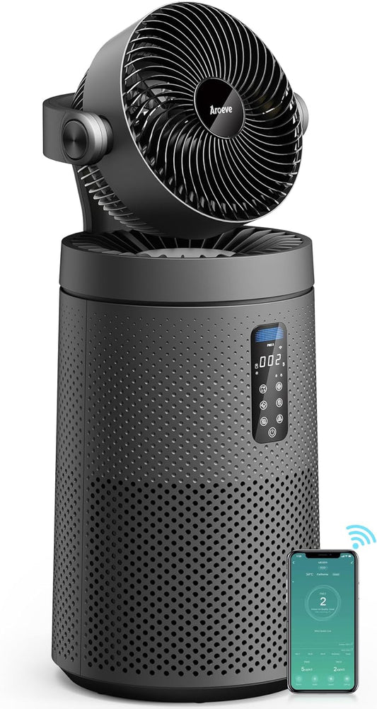 AROEVE Air Purifiers Fan for Home Large Room With 2-In-1 Air Circulator Fan System And Smart WIFI Cover 1980 Sq.Ft Oscillating Air Purifier With Washable Filter For Indoor Whole Home, MK08W-Space Gray