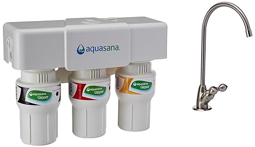 Aquasana 3-Stage Under Sink Water Filter System - Kitchen Counter Claryum Filtration - Filters 99% Of Chlorine - Brushed Nickel Faucet - AQ-5300.55