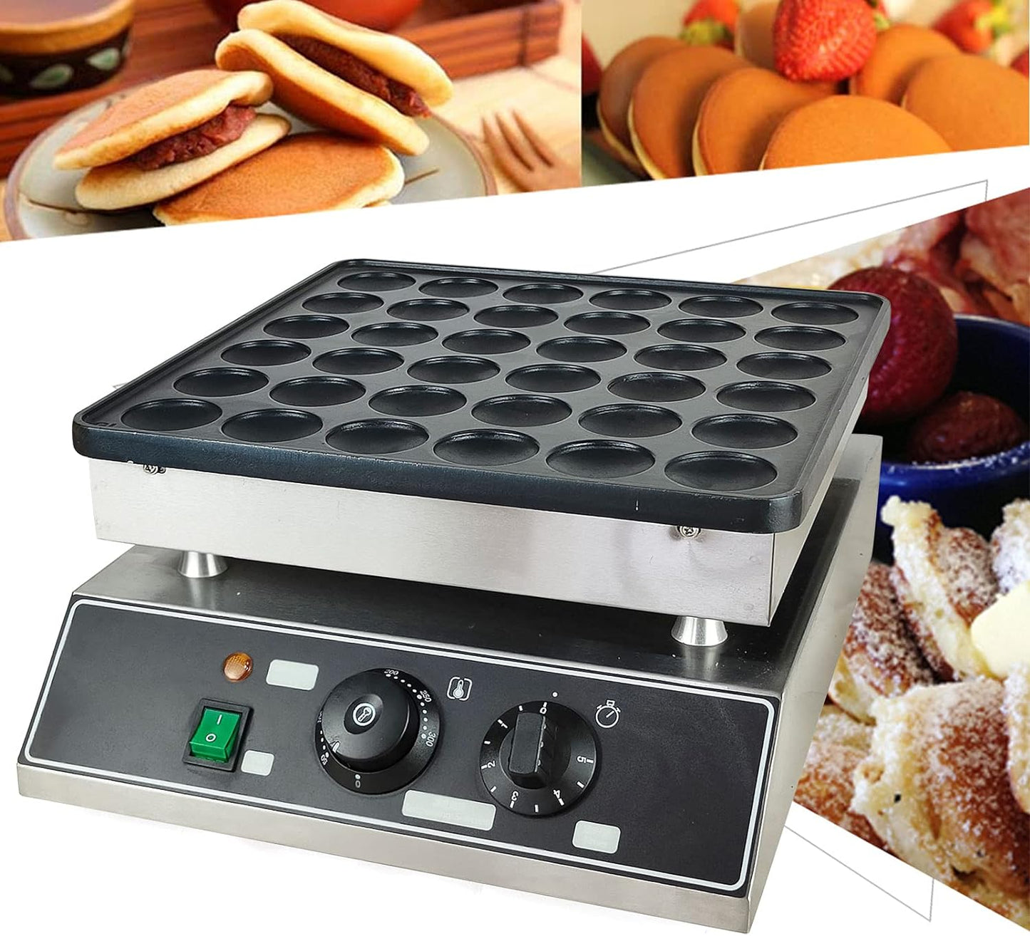 1000W 36 Grid Mini Pancakes Maker Machine, Nonstick Dutch Pancakes Muffins Baking Machine, Commercial Mini Electric Waffle Maker Non-stick Pancake Maker for Baking Crepes, Muffins, Dutch Pancakes