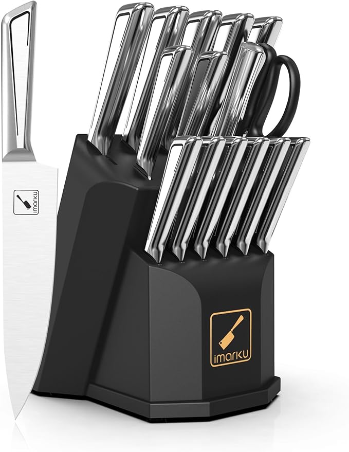 Knife Set, imarku 16 PCS Kitchen Knife Set with Block, High Carbon Stainless Steel Ultra Sharp Knife Block Set with Hollow Handle and Removable Block, Dishwasher Safe Kitchen Knives