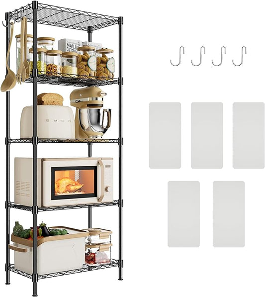 5-Tire Metal Wire Shelving Storage Rack Adjustable Shelves,Steel Organizer Wire Rack,Storage Shelf Units for Kitchen Laundry Office Pantry Garage Bathroom,Black (21.5" L x 11.5" W x 59.5" H)