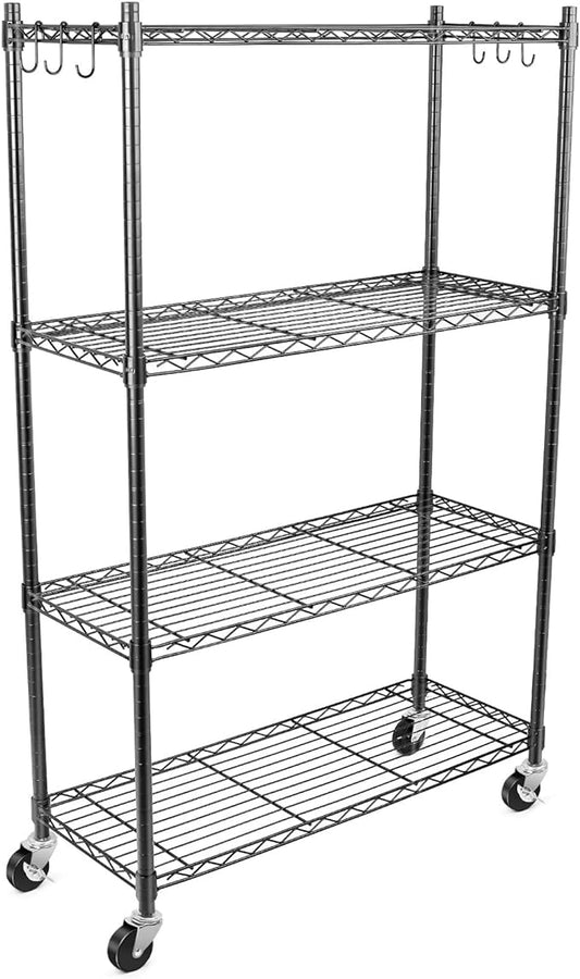 WDT 4-Tier Storage Shelves, Heavy Duty Metal Shelves Wire Rack Shelving Unit, Adjustable Shelf with Wheels for Home Office Garage Kitchen Shelf,36" D x 14" W x 58" H