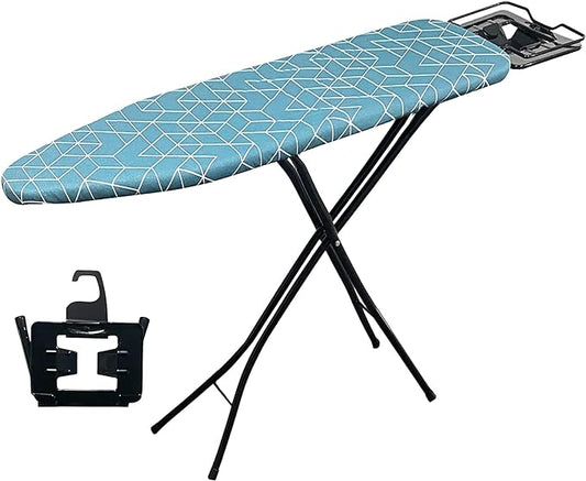 Auzin Ironing Board with Smart Hanger, Height Adjustable, Space Saving Iron Board with 4 Layers Pad, Ironing Board Cover, Premium Steel Legs & Easy Storage for Compact Living Spaces