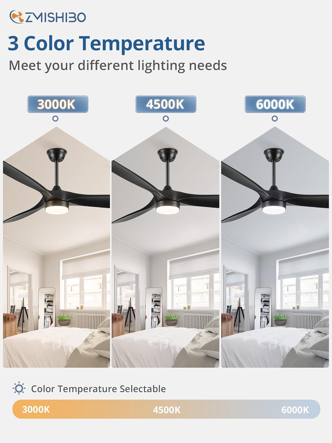 70 Inch Outdoor Ceiling Fan，Black Modern Ceiling Fans with Lights and Remote, 6 Speeds, 3 Large Blades Farmhouse Ceiling Fans with 3CCT for Bedroom, Living room, Patio