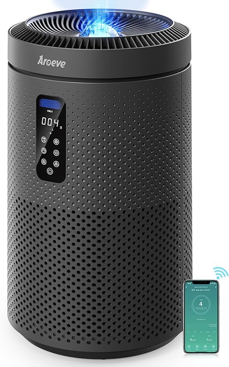 AROEVE Air Purifiers for Home Large Room up to 1782Ft² with Star Projector, Smart WIFI, Air Quality Sensor, UV, Washable Filter for Bedroom Whole Home, MK09W Space Grey