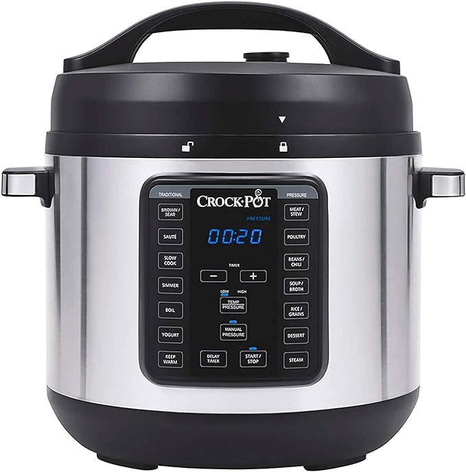 Crock-pot 8-Quart Multi-Use XL Express Crock Programmable Slow Cooker with Manual Pressure, Boil & Simmer with Extra Sealing Gasket, Stainless Steel