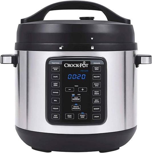 Crock-pot 8-Quart Multi-Use XL Express Crock Programmable Slow Cooker with Manual Pressure, Boil & Simmer with Extra Sealing Gasket, Stainless Steel