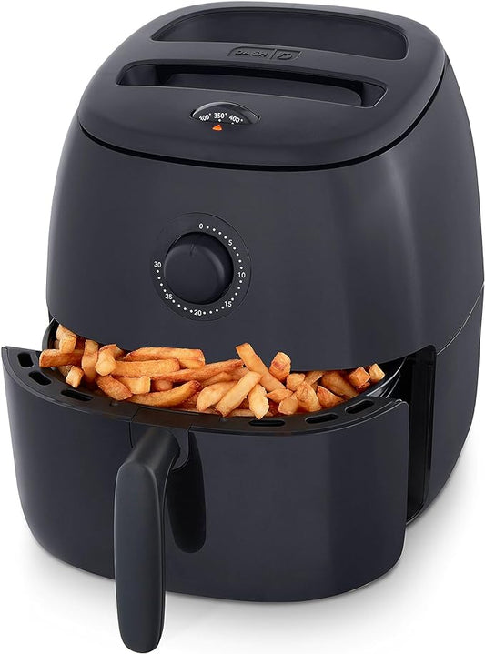 DASH Tasti-Crisp™ Electric Air Fryer Oven, 6 Qt. Family Size, Black – Compact Air Fryer with Large Basket for Healthier Food in Minutes, Ideal for Small Spaces - Auto Shut Off, Analog, 1700-Watt