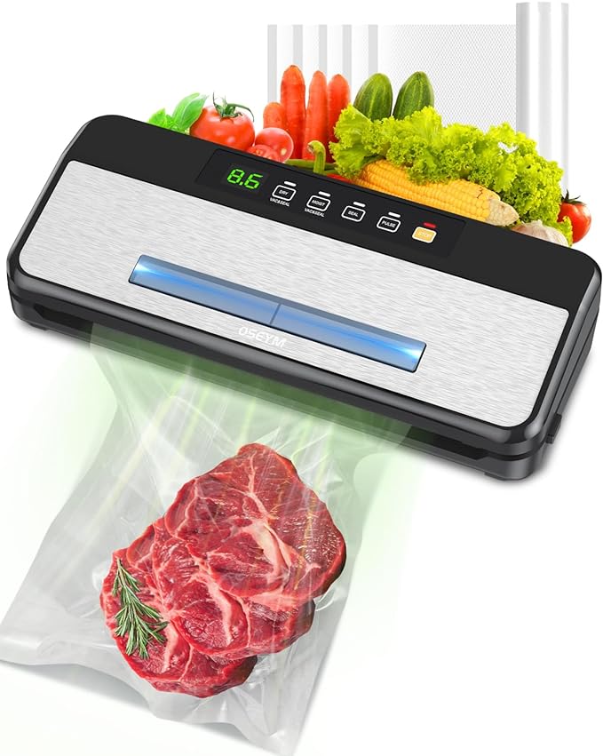 Food Vacuum Sealer Machine, Powerful 90Kpa Pro Automatic Precision 6-in-1 Compact Food Preservation System, Food Sealers Vacuum Packing Machine with Cutter, Include Bag Roll, LED Indicator Light