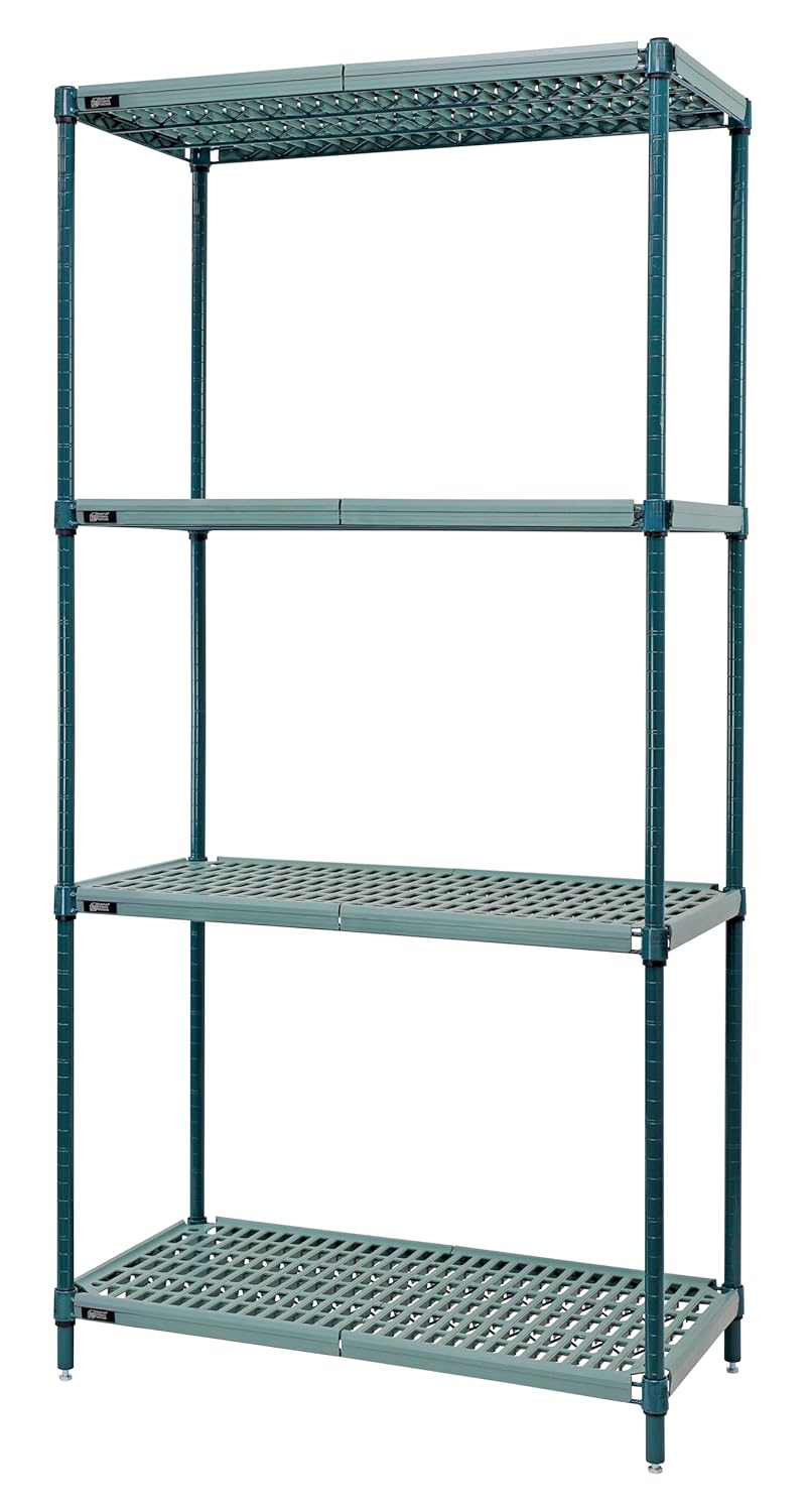 FSE Quantum WR74-1848WPM Wire Plastic Mat Shelving Unit, Stationary, 4-Tier, 48"W x 18"D x 74"H Overall Size, 600-800 lb. max Weight