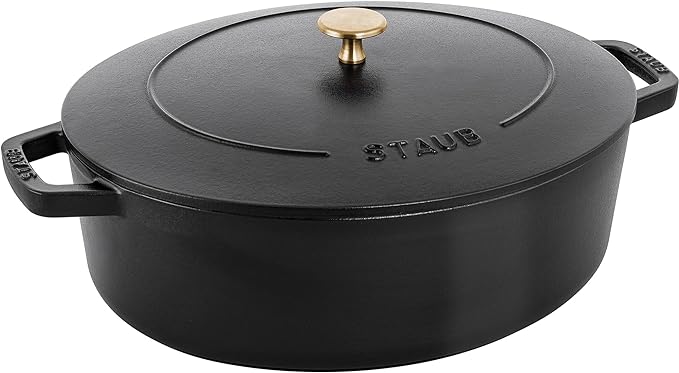 STAUB Specialty Shaped Cast Iron 6.25-qt Shallow Oval Dutch Oven-Black