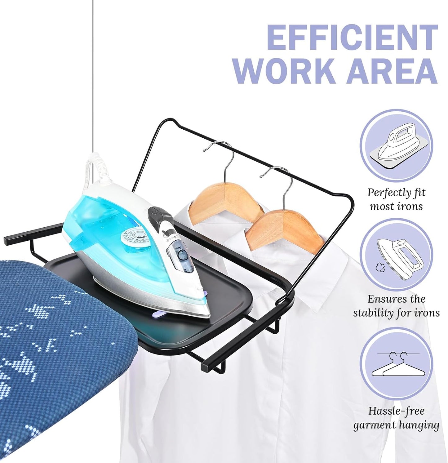 APEXCHASER Full Size Ironing Board,18x51 Metal Panel Iron Board with Stretchable Iron Rest, Heat & Scorch Resistant Cover, Adjustable Height Heavy Duty Ironing Board, for Home, Dorm, Purple