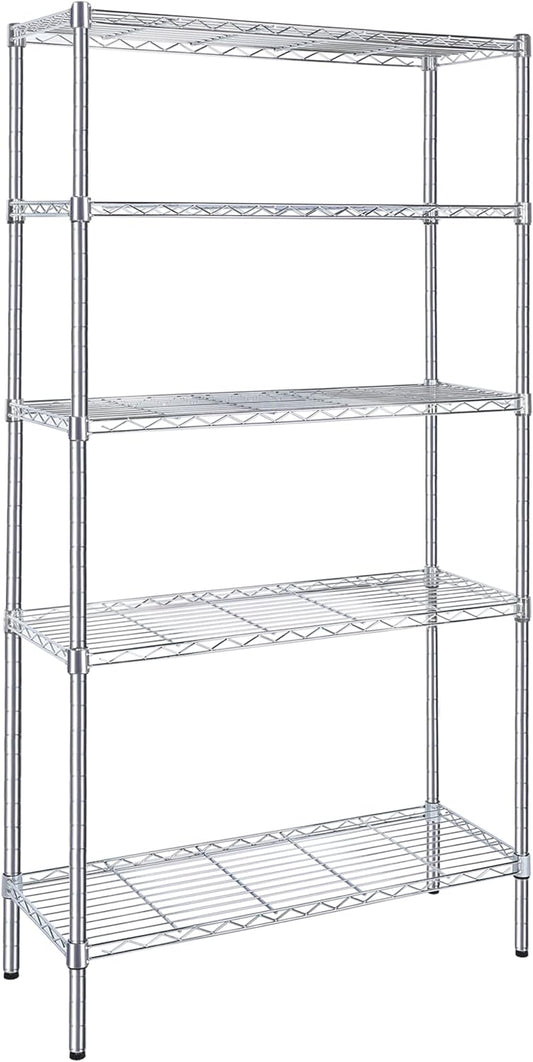 iPower Simple Deluxe Heavy Duty 3-Shelf Shelving with Wheels, Adjustable Storage Units, Steel Organizer Wire Rack, Chrome