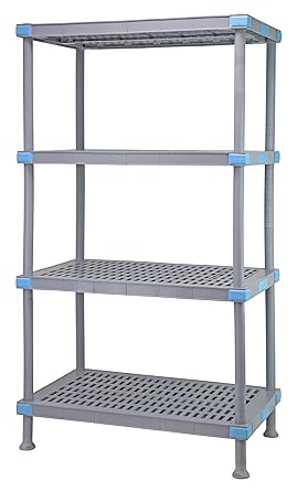 FSE Quantum QP242474VS-4 Millenia Shelving Unit, 24"W x 24"D x 74"H, 2000 lbs. Load Capacity, All Polymer, Rust Proof, Gray Finish, NSF, Made in USA