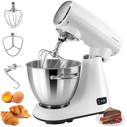 Mixers Kitchen Electric Stand Mixer, Aluminum die casting and Gears, 1 Hour Continuous Operation, Dual Cooling System, Low Noise DC Motor, LED Display and Timing Function, 600W 5.5QT, Food Grade