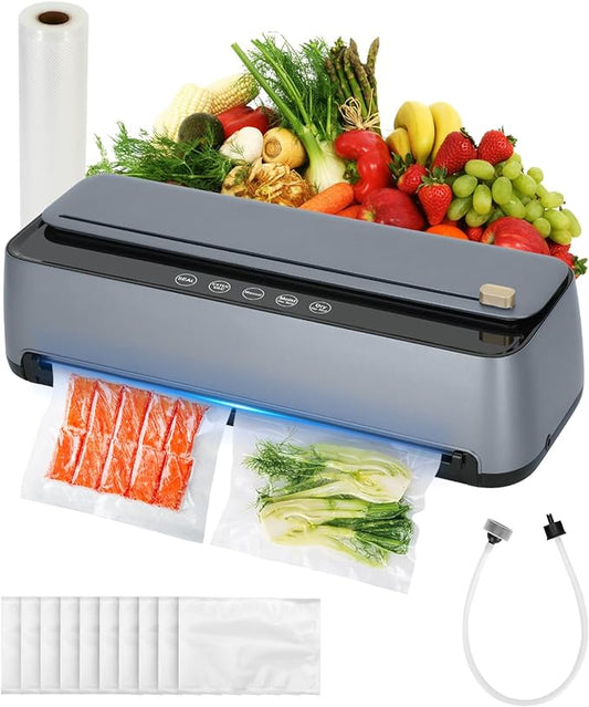 Vacuum Sealer Machine, 2-Pump 85KPA Fully Automatic 8-IN-1 Food Vacuum Sealer, Built-in Cutter ＆ Bag Storage, Automatic Bag Detection, Dry Moist Mode ＆ Air Suction Hose | LED Touch | Sous Vide