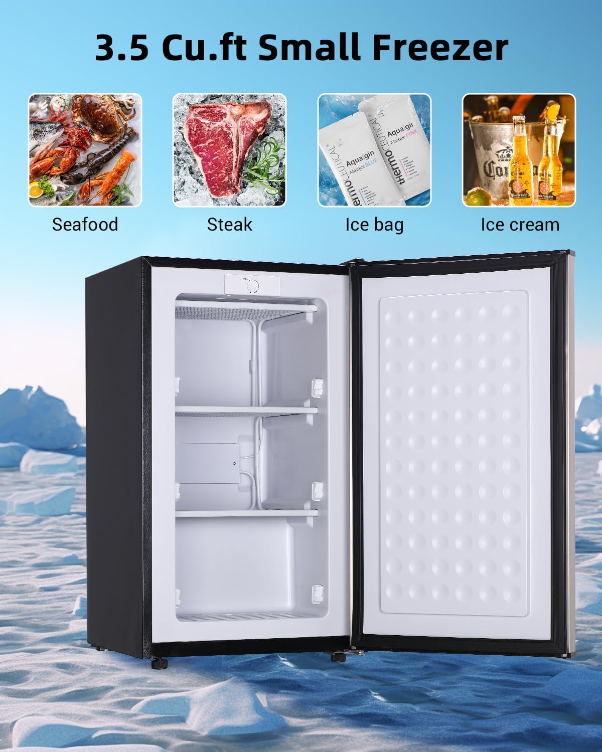 Upright Freezer, 3.2 Cu.ft Mini Freezer with Removable Shelves, 3-Level Adjustable Thermostat, Perfect for Home, Dorm, Office, Garage, Silver Color