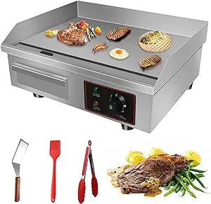 110V 3000W 22" Commercial Electric Countertop Griddle Flat Top Grill Hot Plate BBQ,Adjustable Thermostatic Control,Stainless Steel Restaurant Grill for Kitchen