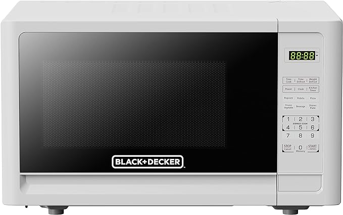 Black+Decker Countertop Microwave Oven, 1.1-Cu. Ft. 1000-Watts, LED Lighting, Child Lock, White